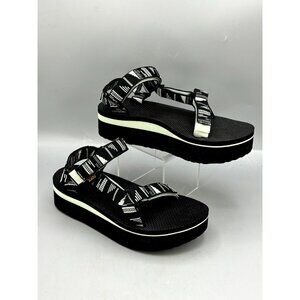 Teva Flatform Universal Women's Sandals Size 8 Black White Hook & Loop 1008844